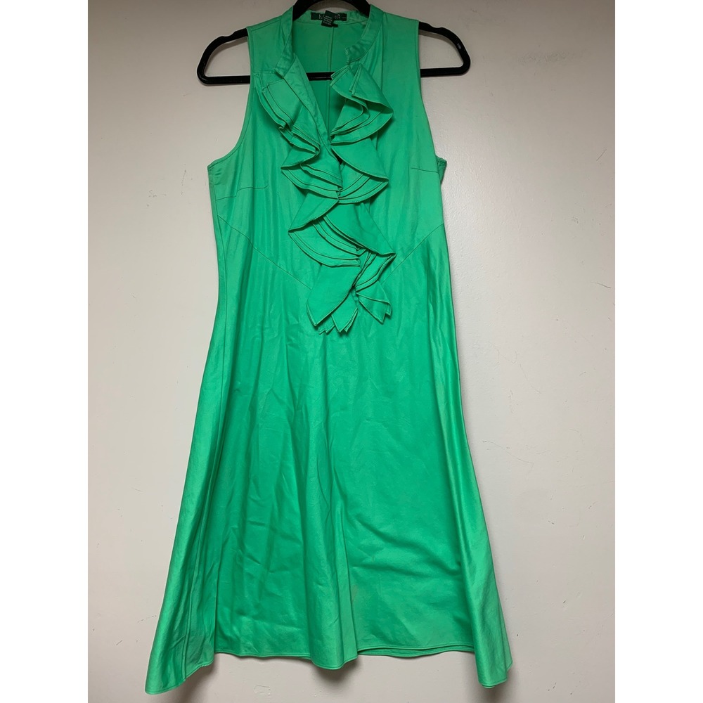 Lauren Ralph Lauren Ruffle Dress Womens 8 Green Good Sleeveless Cotton Midi